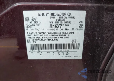 2024 Ford Edge Titanium from USA, damaged, VIN 2FMPK4K94RBA89896